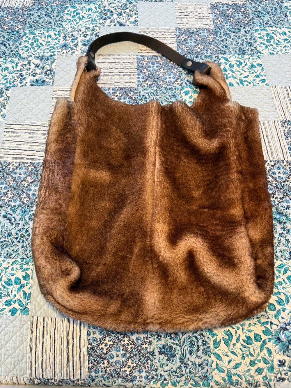 Faux Fur Brown Tote Bag with Leather Handle